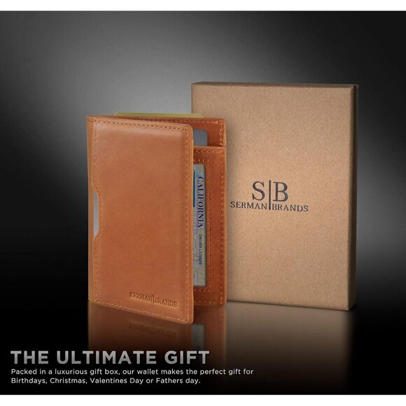 Men Brown Slim leather RFID Blocking Minimalist Card Front Pocket Wallets - Picture 9 of 9